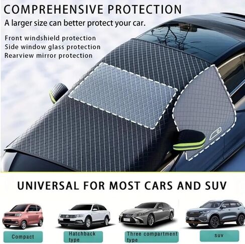 1PC Car Windshield Snow Cover Heavy Duty Oxford Cloth with Reflective Edging Easy Install Universal Shield for Ice Frost, Green in Saudi Arabia