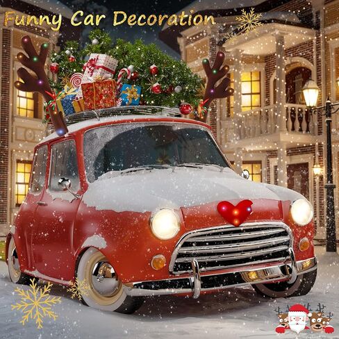 Frienda 2 Pcs Car Reindeer Antler Kit Christmas Decorations with LED Lights Hanging Santa Claus Legs and Deer Nose Star Candy Canes Auto Accessories for Christmas Car Decorations (Cute Style) in Saudi Arabia