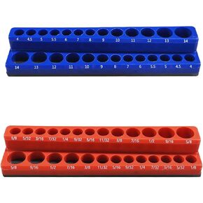 2PCS مجموعة منظم المقبس المغناطيسي - 1/4 بوصة محرك متري SAE حامل المقبس صواني الأدوات مآخذ مغناطيسية تخزين السكك الحديدية يحمل 52 مآخذ قياسية وعميقة لدرج عربات صندوق الأدوات (1/4 ") in Kuwait