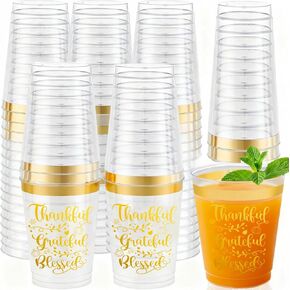16 قطعة من أكواب عيد الشكر السعيدة، أكواب حفلات عيد الشكر، 12 أونصة من رقائق الذهب، أكواب شرب بلاستيكية شفافة للاستعمال مرة واحدة لمستلزمات حفلات عيد الشكر in Kuwait