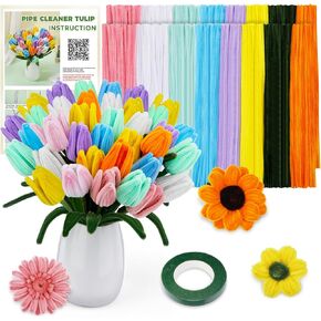 500 Pcs Pipe Cleaners Craft Pipe Cleaner Flower Kit 25 Pcs Floral Wire and Flower Tape Flower Making Kit for Classroom Project Home Decoration in Kuwait