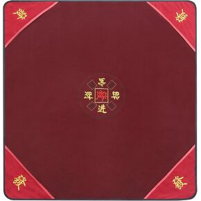 Mahjong Mat for Table, 41.3*41.3 Inch Extra Large with Large Storage Pocket (Storage Design), Non-Slip, Noise-Reducing, Embroidered Mahjong Set – for Poker, Board Games, Cards, Tiles, Dominoes (Red) in Saudi Arabia