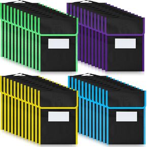 حقيبة كتب كبيرة من قماش النايلون مع مخيط على المقبض وجيب واضح لبطاقة الاسم وحواف بلون نيون حقائب قراءة سوداء لمستلزمات القراءة في الواجبات المنزلية للطلاب في الفصل الدراسي، 15 × 12 بوصة (16 قطعة) in Kuwait