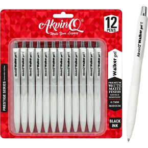 AKVINQ® Walker Gel Pens 12-Pack | 0.7mm Medium Point | Retractable Gel Ink Pen | Premium Matte Finish | Black Ink | Smudge-Resistant | Comfortable Rubber Grip | Office & School Writing (Black) in Saudi Arabia