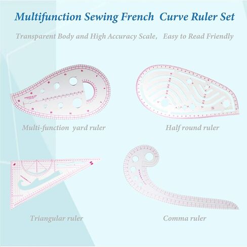 Pattern Sewing Rulers Set, 4 Styles Plastic Sew French Curve Ruler, Metric Curve Shaped Rulers for Designers and Tailors, Perfect for Drawing, Craft, Sewing Project and DIY in Saudi Arabia