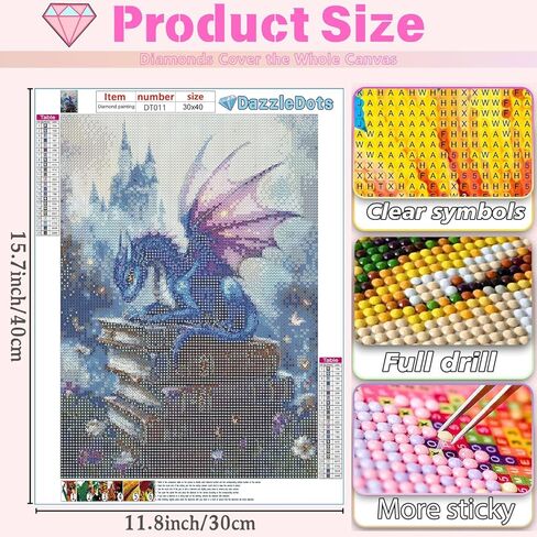 dazzledots التنين الماس مجموعات الطلاء للبالغين، كتاب مجموعات الفن الماس للبالغين المبتدئين، 5d diy الحفر الكامل الماس النقاط لوحات للمنزل جدار ديكور هدية 12x16 بوصة in Kuwait