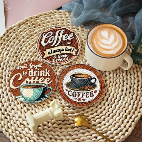 8 PCS Coffee Diamond Art Coasters Kits, Diamond Painting Coasters with Holder Set of 8, DIY Drink Art Crafts Supplies for Adults Cup Mat House Warming Gifts Non-Slip 3.9inch in Saudi Arabia