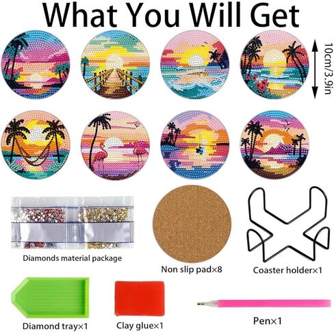 8 PCS Coffee Diamond Art Coasters Kits, Diamond Painting Coasters with Holder Set of 8, DIY Drink Art Crafts Supplies for Adults Cup Mat House Warming Gifts Non-Slip 3.9inch in Saudi Arabia