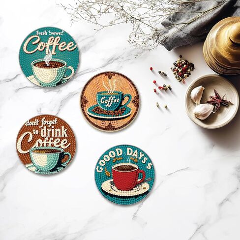 8 PCS Coffee Diamond Art Coasters Kits, Diamond Painting Coasters with Holder Set of 8, DIY Drink Art Crafts Supplies for Adults Cup Mat House Warming Gifts Non-Slip 3.9inch in Saudi Arabia