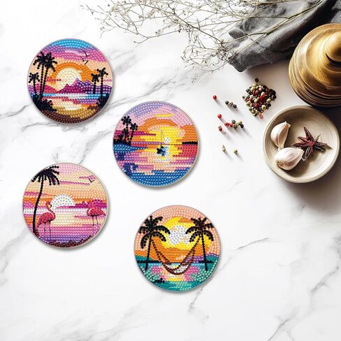 8 PCS Coffee Diamond Art Coasters Kits, Diamond Painting Coasters with Holder Set of 8, DIY Drink Art Crafts Supplies for Adults Cup Mat House Warming Gifts Non-Slip 3.9inch in Saudi Arabia