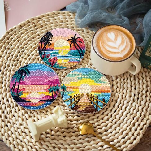8 PCS Coffee Diamond Art Coasters Kits, Diamond Painting Coasters with Holder Set of 8, DIY Drink Art Crafts Supplies for Adults Cup Mat House Warming Gifts Non-Slip 3.9inch in Saudi Arabia