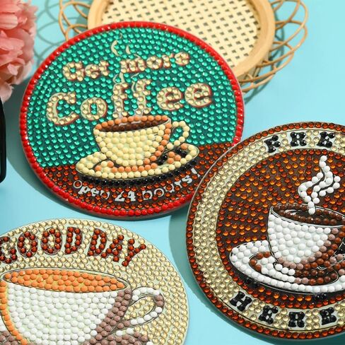 8 PCS Coffee Diamond Art Coasters Kits, Diamond Painting Coasters with Holder Set of 8, DIY Drink Art Crafts Supplies for Adults Cup Mat House Warming Gifts Non-Slip 3.9inch in Saudi Arabia