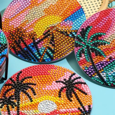 8 PCS Coffee Diamond Art Coasters Kits, Diamond Painting Coasters with Holder Set of 8, DIY Drink Art Crafts Supplies for Adults Cup Mat House Warming Gifts Non-Slip 3.9inch in Saudi Arabia