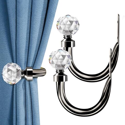 HIKMLK Handmade Metal Curtain Holdbacks 2pcs, Decoration Curtain Tie Back Hooks for Wall, Heavy Duty Side Holders Tiebacks Accessories for Drapes Drapery Window Decor (Chrome) in Kuwait