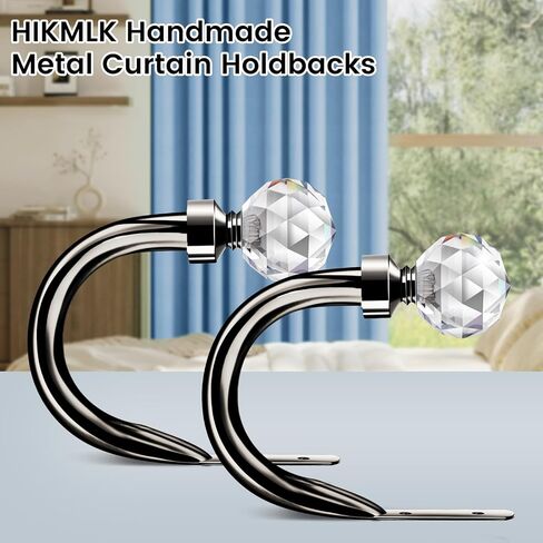 HIKMLK Handmade Metal Curtain Holdbacks 2pcs, Decoration Curtain Tie Back Hooks for Wall, Heavy Duty Side Holders Tiebacks Accessories for Drapes Drapery Window Decor (Chrome) in Kuwait