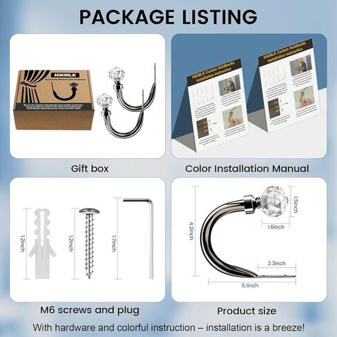 HIKMLK Handmade Metal Curtain Holdbacks 2pcs, Decoration Curtain Tie Back Hooks for Wall, Heavy Duty Side Holders Tiebacks Accessories for Drapes Drapery Window Decor (Chrome) in Kuwait