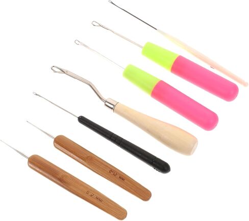 DOITOOL 7-Piece Crochet Hook Set for Dreadlocks and Hair Knitting Ergonomic Design Plastic and Wooden Handles for Hairdressing and DIY Craft Projects in Saudi Arabia
