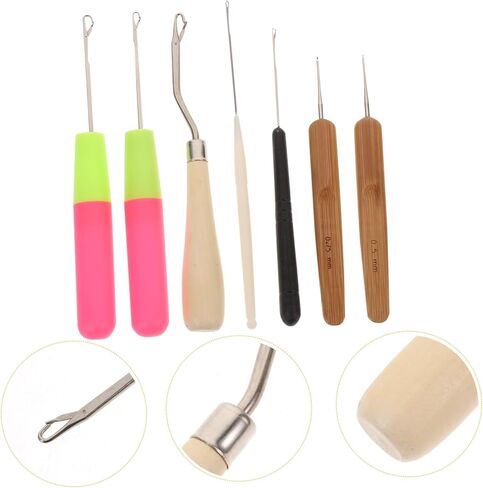 DOITOOL 7-Piece Crochet Hook Set for Dreadlocks and Hair Knitting Ergonomic Design Plastic and Wooden Handles for Hairdressing and DIY Craft Projects in Saudi Arabia