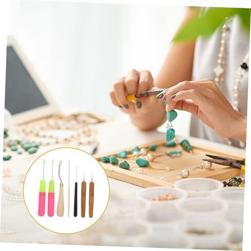 DOITOOL 7-Piece Crochet Hook Set for Dreadlocks and Hair Knitting Ergonomic Design Plastic and Wooden Handles for Hairdressing and DIY Craft Projects in Saudi Arabia