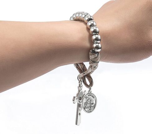 نازاريث ستور مسبحة باراكورد من اوليف ميليتري ون ديكيد، مسبحة من الخرز الفضي، سيارة جيب للصلاة من اجل الولايات المتحدة، ميدالية القديس جوزيف وصليب سانت بنديكت، صغيرة، حجر، زجاج in Kuwait