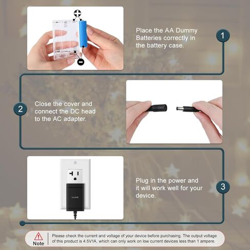 Lenink AC Power Supply Adapter for 3 AA Battery, AA Battery Replacement Adapter for LED Light, Decorations (White) in Kuwait