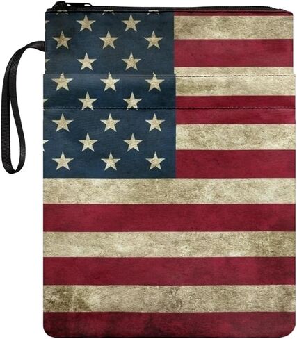 chaqlin Vintage American Flag Pattern Book Sleeves with Zipper, Book Covers for Paperbacks Front Pocket & Handle, Bookish 4th of July Gifts in Saudi Arabia