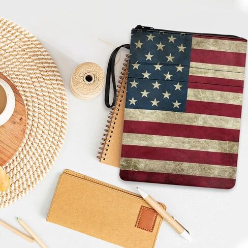 chaqlin Vintage American Flag Pattern Book Sleeves with Zipper, Book Covers for Paperbacks Front Pocket & Handle, Bookish 4th of July Gifts in Saudi Arabia