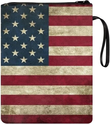 chaqlin Vintage American Flag Pattern Book Sleeves with Zipper, Book Covers for Paperbacks Front Pocket & Handle, Bookish 4th of July Gifts in Saudi Arabia