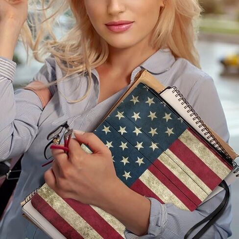 chaqlin Vintage American Flag Pattern Book Sleeves with Zipper, Book Covers for Paperbacks Front Pocket & Handle, Bookish 4th of July Gifts in Saudi Arabia