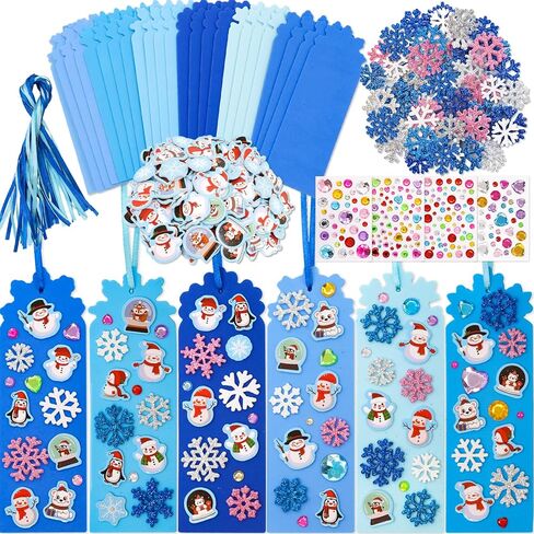 Fancy Land Christmas Craft Kits Winter Snowflake Bookmark Craft Kits for Kids DIY Christmas Foam Stickers Arts and Crafts for Holiday Activity Supplies 24 Sets in Saudi Arabia