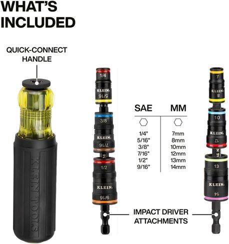Klein Tools 32910 Impact Driver, 7-in-1 Impact Flip Socket Set with Handle, 6 Hex Driver Sizes plus a 1/4-Inch Bit Holder in Saudi Arabia