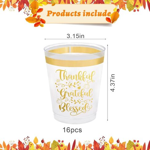 16 قطعة من أكواب عيد الشكر السعيدة، أكواب حفلات عيد الشكر، 12 أونصة من رقائق الذهب، أكواب شرب بلاستيكية شفافة للاستعمال مرة واحدة لمستلزمات حفلات عيد الشكر in Kuwait