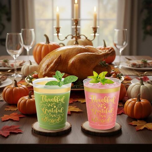 16 قطعة من أكواب عيد الشكر السعيدة، أكواب حفلات عيد الشكر، 12 أونصة من رقائق الذهب، أكواب شرب بلاستيكية شفافة للاستعمال مرة واحدة لمستلزمات حفلات عيد الشكر in Kuwait