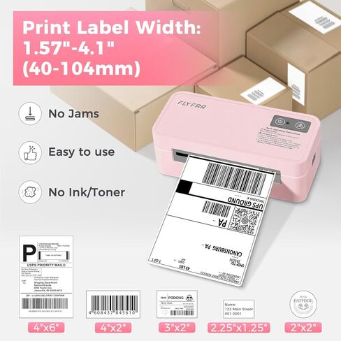 طابعة ملصقات حرارية بلوتوث، طابعة ملصقات شحن 4×6 للشركات الصغيرة، متوافقة مع Android وWindows وiPhone وMac، وتستخدم على نطاق واسع لأمازون وShopify وEbay وUSPS وEtsy وFedEx (وردي) in Kuwait
