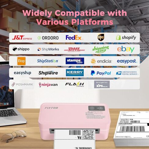 طابعة ملصقات حرارية بلوتوث، طابعة ملصقات شحن 4×6 للشركات الصغيرة، متوافقة مع Android وWindows وiPhone وMac، وتستخدم على نطاق واسع لأمازون وShopify وEbay وUSPS وEtsy وFedEx (وردي) in Kuwait