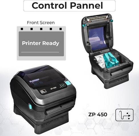 Zebra ZP450 (ZP 450) Direct Thermal Label Barcode Printer - 1 Year Warranty, USB, Serial, and Parallel Connectivity 203 DPI Resolution with Power Cord + Microfiber Cloth in Saudi Arabia