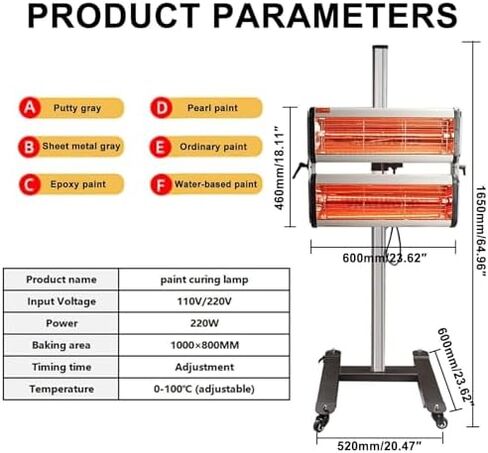 Short Wave Infrared Paint Curing Lamp for Cars, 220V Automotive Heating Light, Fast Drying & Efficient Paint Heater, Professional Curing Tool for Body Shops in Saudi Arabia