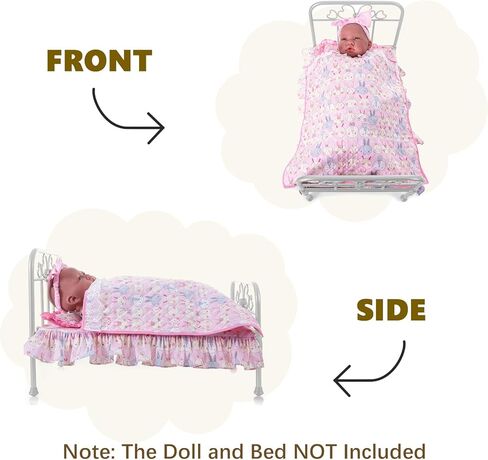 18 Inch Baby Doll Bedding Set, 4-PC Doll Bedding Accessories Includes Blanket / Comforter ,Pillow, Sheet, 18.7"*11.4"Mattress, Pink Bunny Print in Saudi Arabia