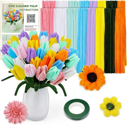 500 Pcs Pipe Cleaners Craft Pipe Cleaner Flower Kit 25 Pcs Floral Wire and Flower Tape Flower Making Kit for Classroom Project Home Decoration in Saudi Arabia