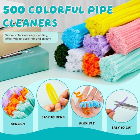 500 Pcs Pipe Cleaners Craft Pipe Cleaner Flower Kit 25 Pcs Floral Wire and Flower Tape Flower Making Kit for Classroom Project Home Decoration in Saudi Arabia