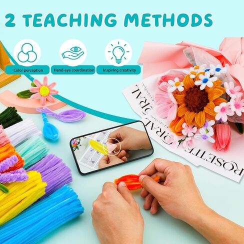 500 Pcs Pipe Cleaners Craft Pipe Cleaner Flower Kit 25 Pcs Floral Wire and Flower Tape Flower Making Kit for Classroom Project Home Decoration in Saudi Arabia