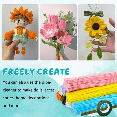 500 Pcs Pipe Cleaners Craft Pipe Cleaner Flower Kit 25 Pcs Floral Wire and Flower Tape Flower Making Kit for Classroom Project Home Decoration in Saudi Arabia