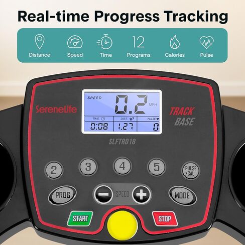 SereneLife Folding Treadmill - Foldable Home Fitness Equipment with LCD for Walking & Running - Cardio Exercise Machine - 12 Preset or Adjustable Programs - Bluetooth Connectivity in Kuwait