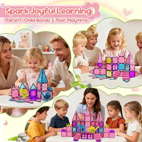 60PCS Dinosaur Toys Magnetic Tiles for Girls, Magnetic Building Blocks Sensory Dino Toy for Girl Ages 3-5 4-8 Year Old, Girl Toys Dinosaur Decorations Birthday Gifts for 3+ Years Old Kids Boys in Saudi Arabia