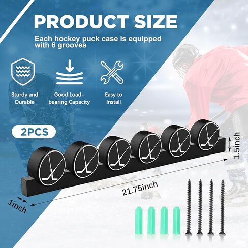قطعتان من حافظة عرض قرص الهوكي على الحائط من الأكريليك الشفاف لحمل 6 كرات مع أخاديد ناعمة لتزيين غرفة المعيشة، 21.75 × 1.5 × 1 بوصة in Kuwait