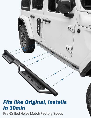 لوحات الجري JOYTUTUS بخطوات جانبية لسيارة Wrangler JL 4-Door 2018-2026 | سعة 500 رطل | OEM صالح | خطوات مزخرفة مضادة للانزلاق in Kuwait
