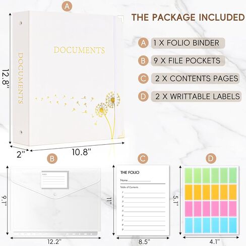 XKDOUS Aesthetic Document Organizer with 9 Pockets, 3 Ring Accordion Binder Folio Folders for Important Papers, A4 Letter Size Expanding File Storage Holder for Home, Office in Kuwait