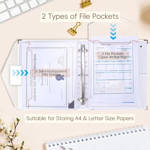 XKDOUS Aesthetic Document Organizer with 9 Pockets, 3 Ring Accordion Binder Folio Folders for Important Papers, A4 Letter Size Expanding File Storage Holder for Home, Office in Kuwait