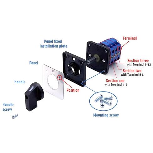 Universal Rotary Cam Changeover Switch LW28-20 Electric Transfer Switch 2/3/4 Position 4/8/12 Terminals 500V 20A(Section Three 0123) in Saudi Arabia