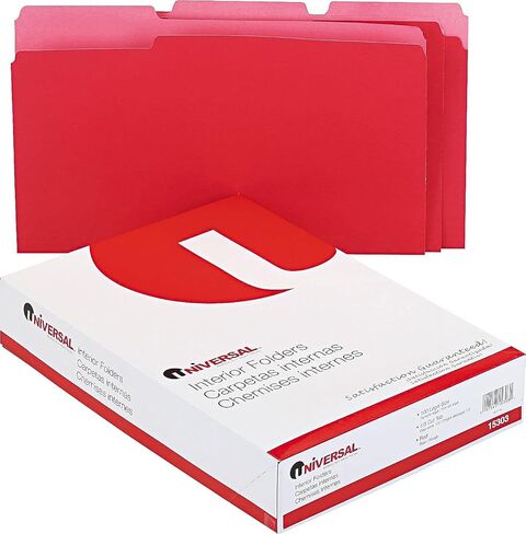 Universal UNV15303 1/3-Cut Tabs Interior File Folders - Legal Size, Red (100/Box) in Saudi Arabia